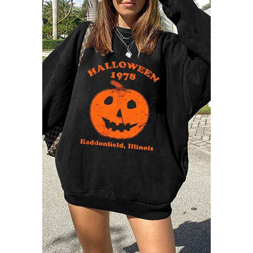 Halloween Pumpkin Print Casual Sweatshirt