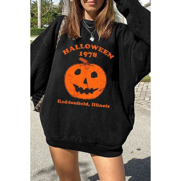 Halloween Pumpkin Print Casual Sweatshirt