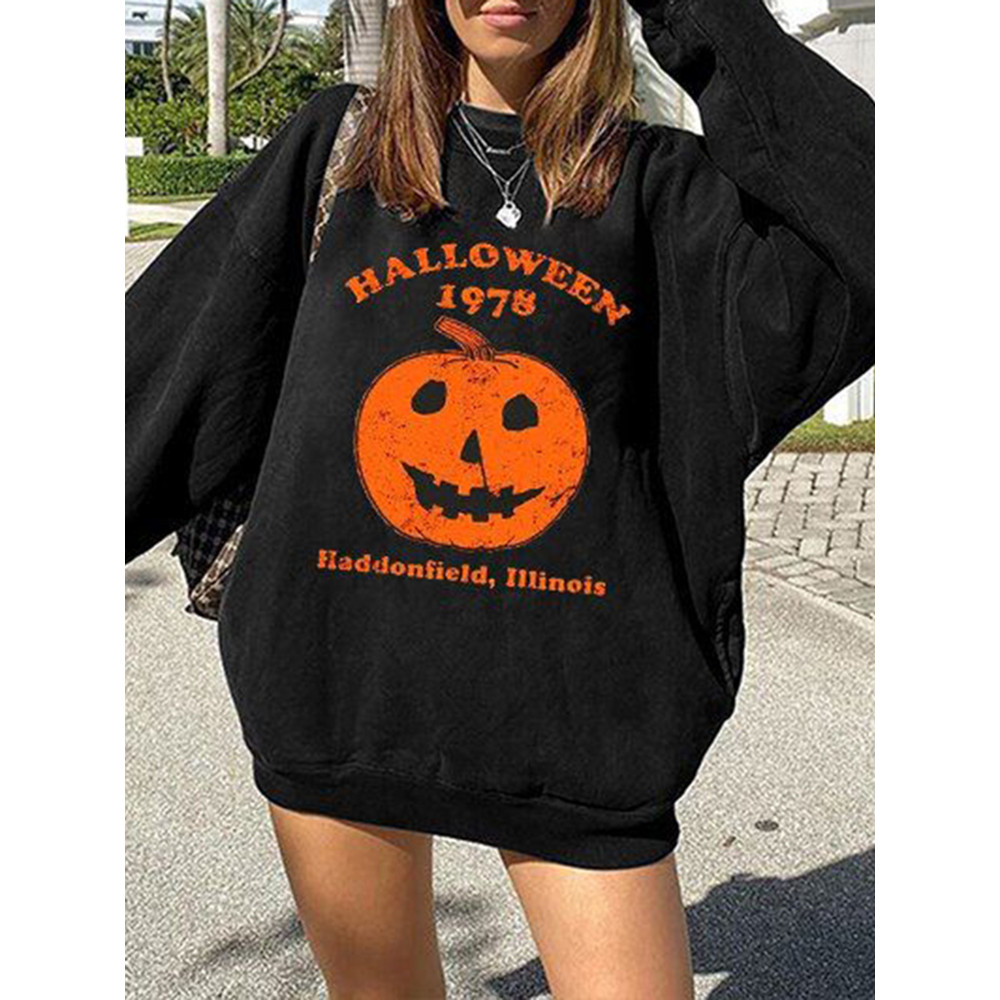 Halloween Pumpkin Print Casual Sweatshirt