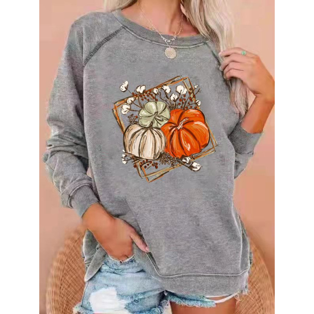 Halloween Pumpkin Print Cozy Long Sleeve Sweatshirt