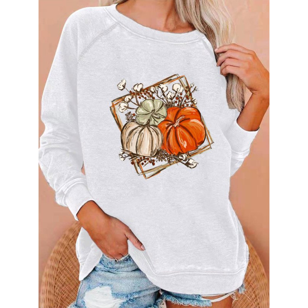 Halloween Pumpkin Print Cozy Long Sleeve Sweatshirt