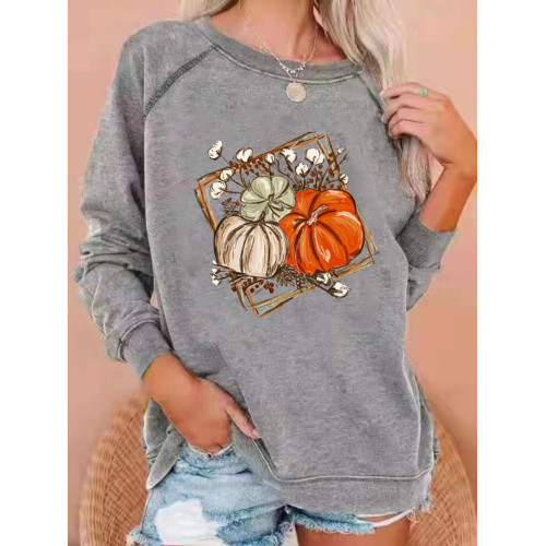 Halloween Pumpkin Print Cozy Long Sleeve Sweatshirt