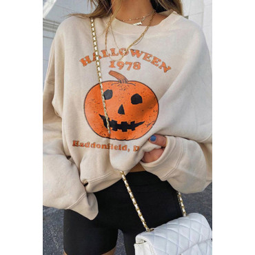 Halloween Pumpkin Print Crew Neck Sweatshirt