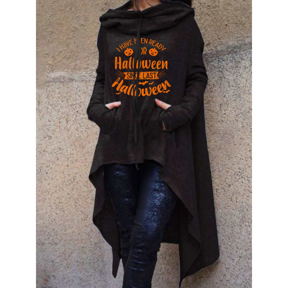 Halloween Pumpkin Print Irregular Hoodie