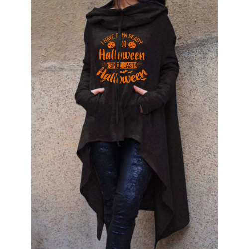 Halloween Pumpkin Print Irregular Hoodie