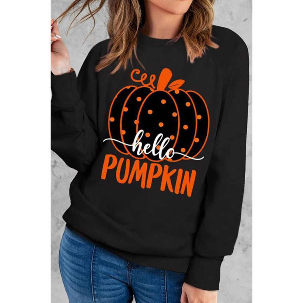 Halloween Pumpkin Print Long Sleeve Casual Sweatshirt