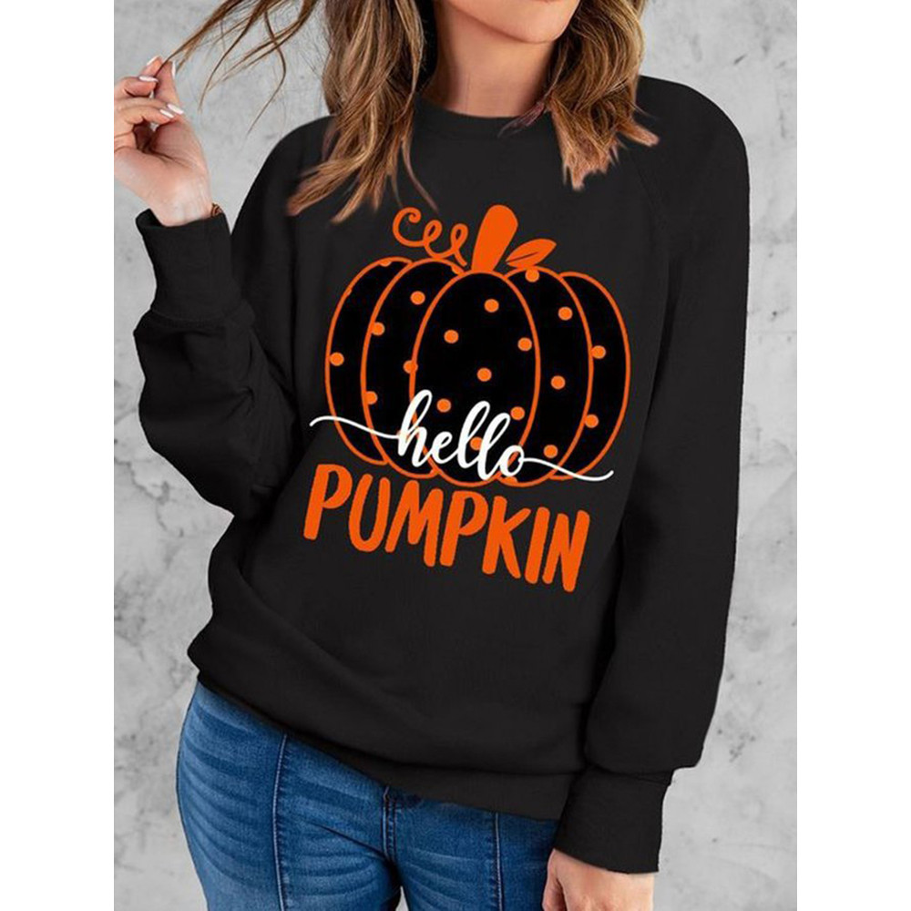 Halloween Pumpkin Print Long Sleeve Casual Sweatshirt