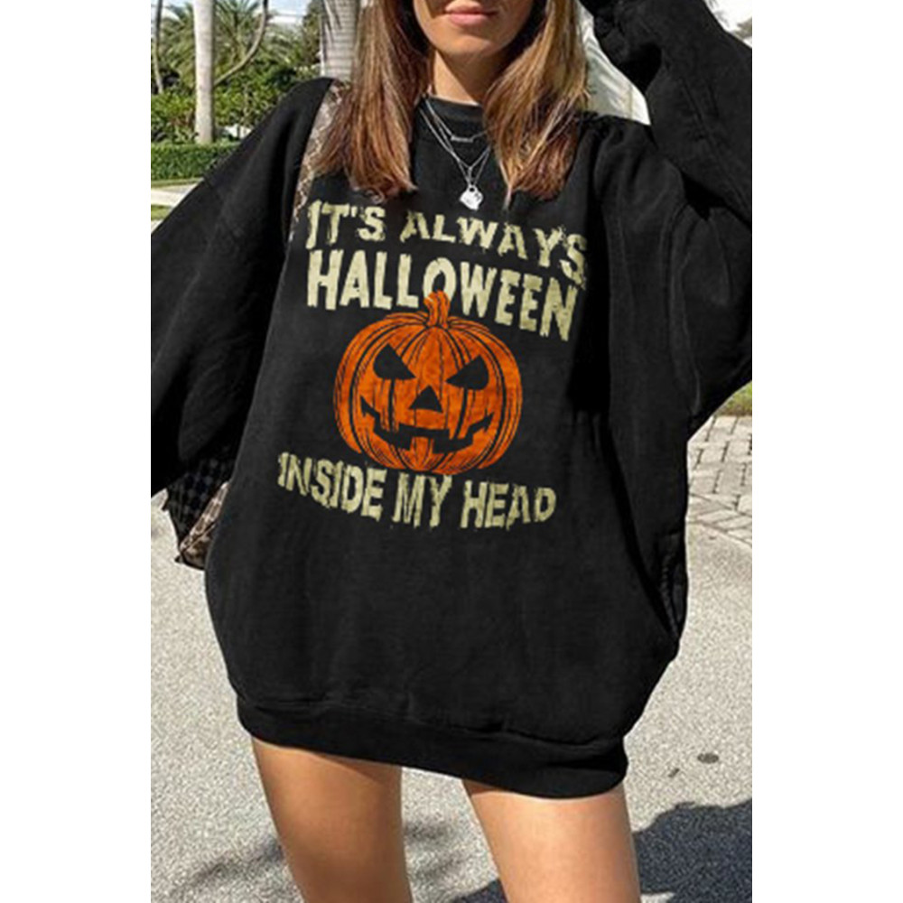 Halloween Pumpkin Print Long Sleeve Casual Sweatshirt