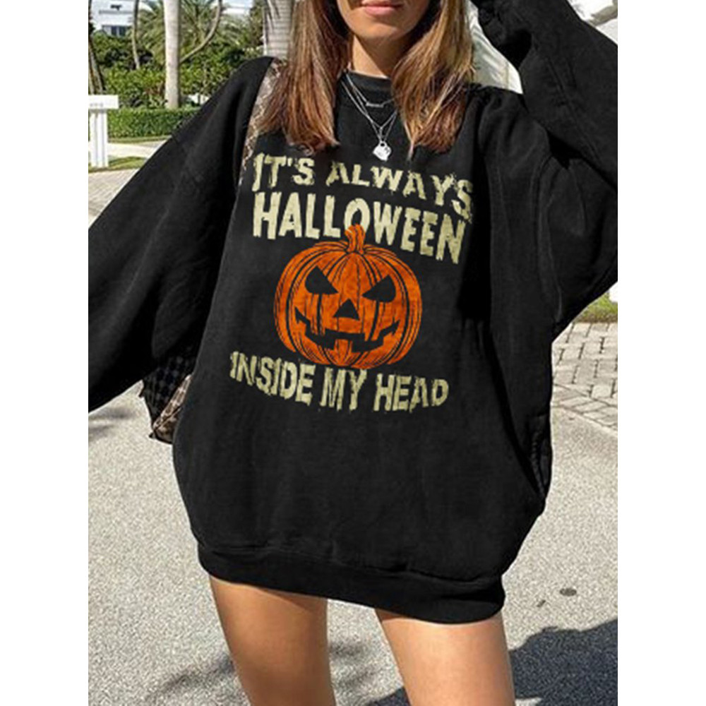 Halloween Pumpkin Print Long Sleeve Casual Sweatshirt