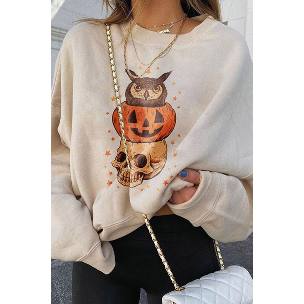 Halloween Pumpkin Skull Print Casual Sweatshirt
