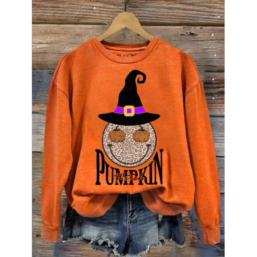 Halloween Pumpkin Witch Smile Print Sweatshirt