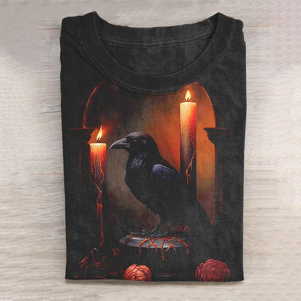 Halloween Raven Art Print Casual Long Sleeve T-Shirt