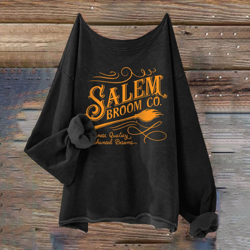Halloween Salem Broom Co. Casual Long Sleeve Sweatshirt