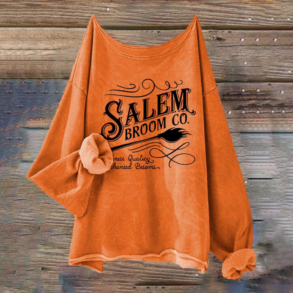 Halloween Salem Broom Co. Casual Long Sleeve Sweatshirt