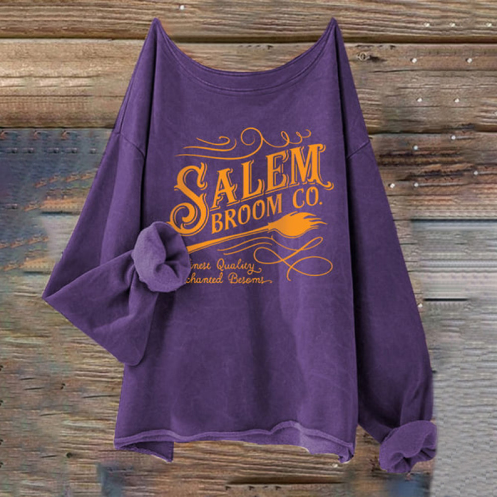 Halloween Salem Broom Co. Casual Long Sleeve Sweatshirt