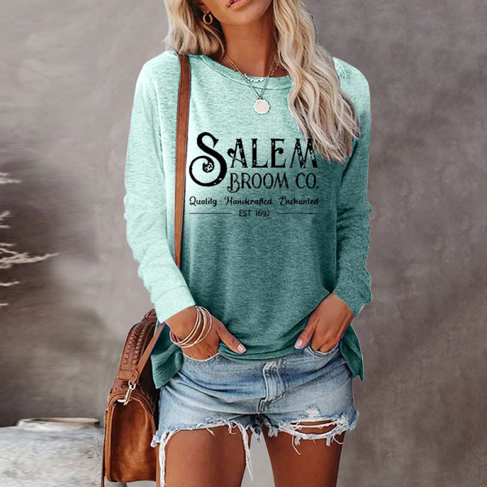 Halloween Salem Broom Co Gradient Print Long Sleeve T-Shirt