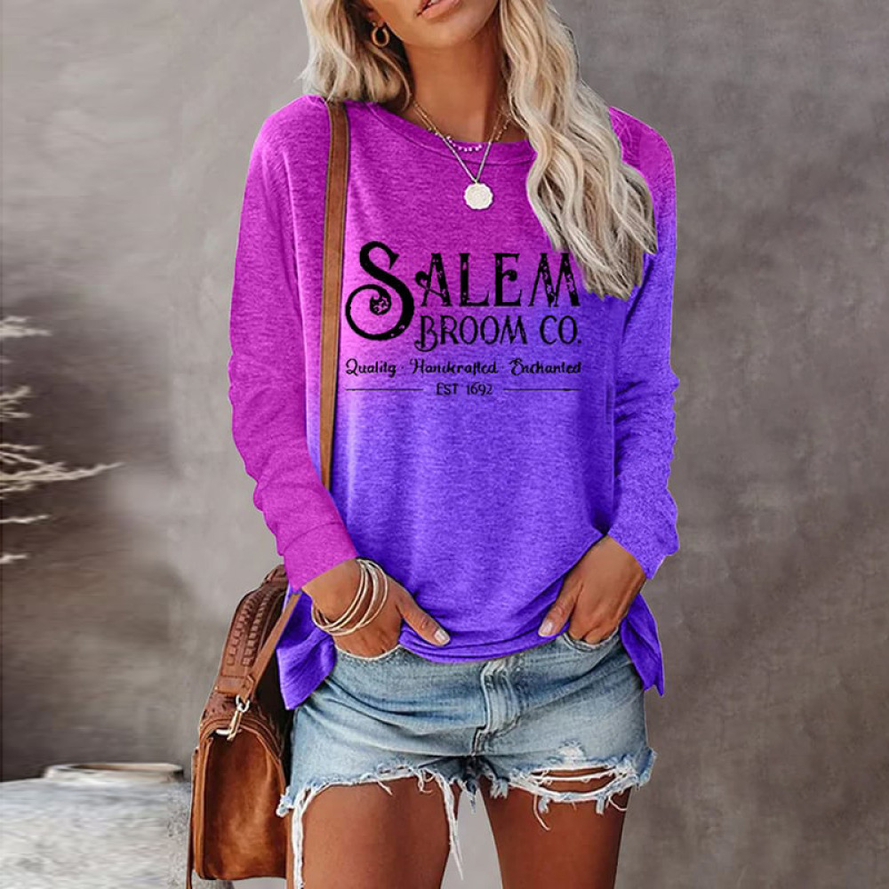 Halloween Salem Broom Co Gradient Print Long Sleeve T-Shirt