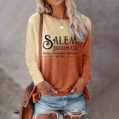 Halloween Salem Broom Co Gradient Print Long Sleeve T-Shirt