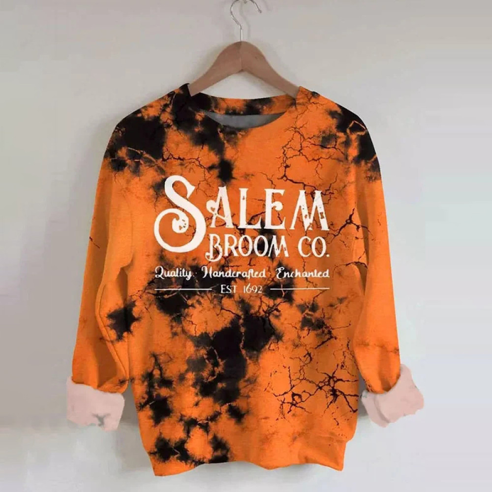 Halloween Salem Broom Co Print Casual Sweatshirt