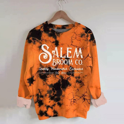 Halloween Salem Broom Co Print Casual Sweatshirt