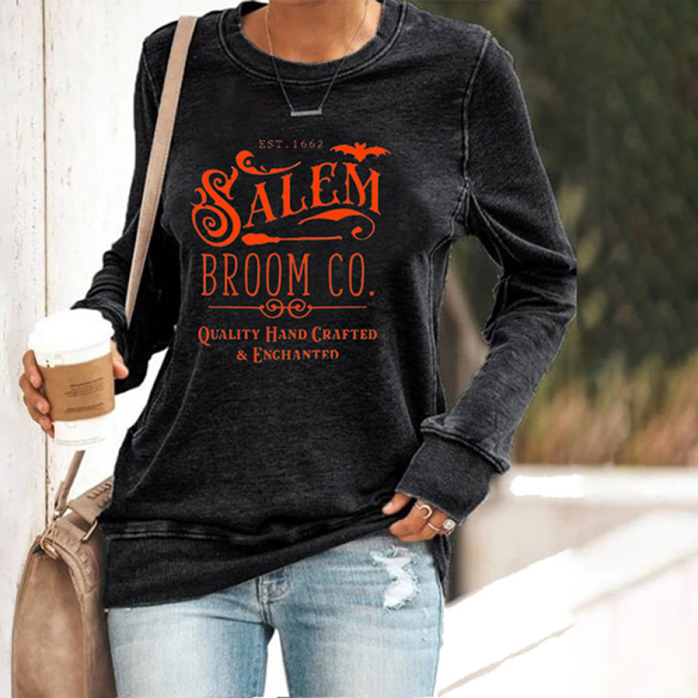 Halloween Salem Broom Co Printed Sweatshirt