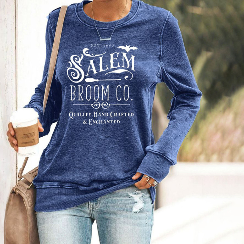 Halloween Salem Broom Co Printed Sweatshirt