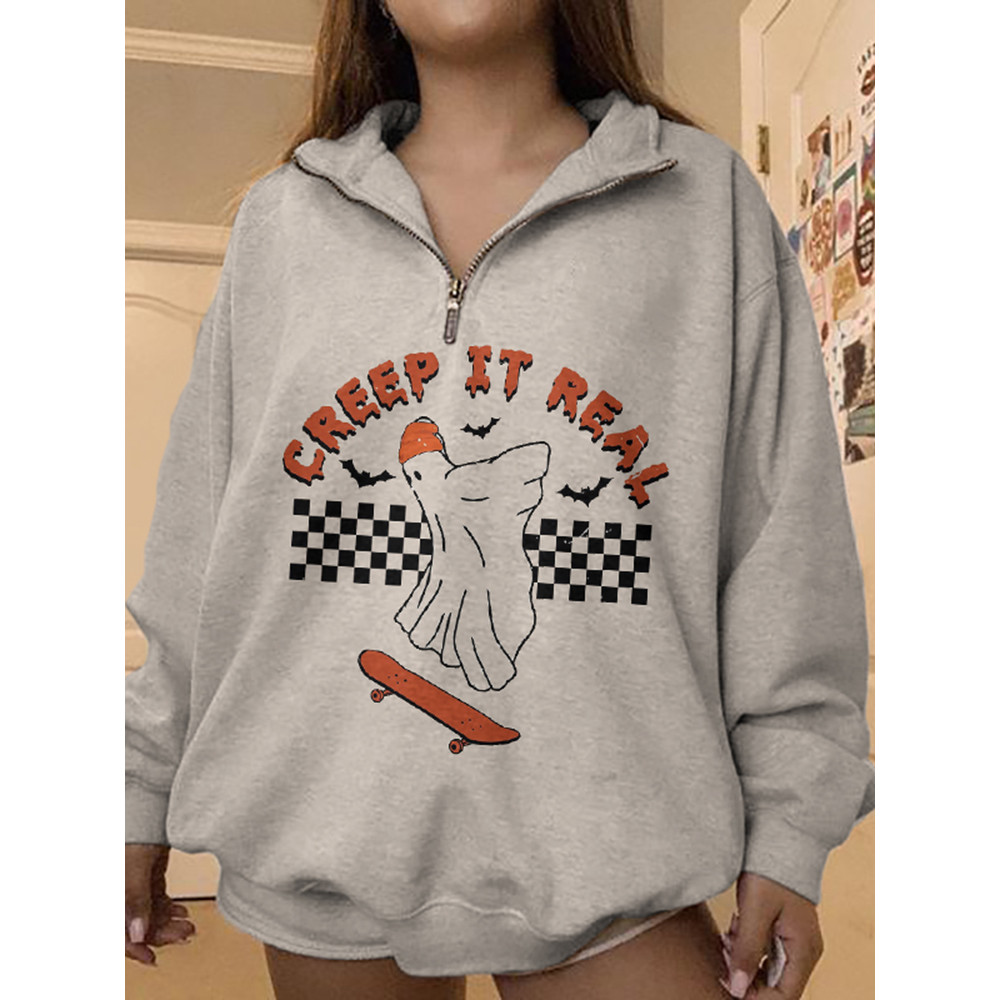 Halloween Skate Ghost Print Sweatshirt
