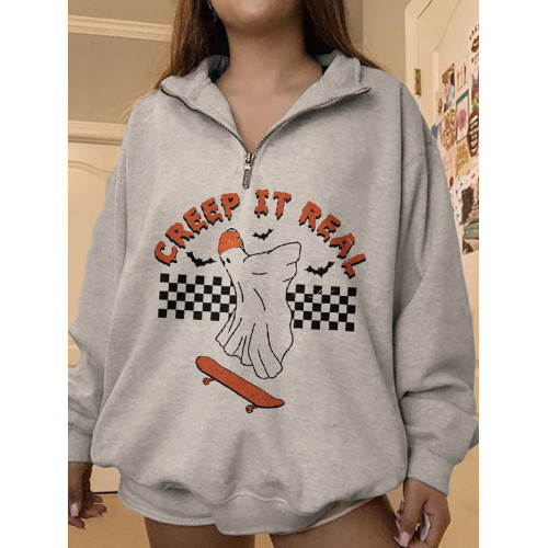 Halloween Skate Ghost Print Sweatshirt