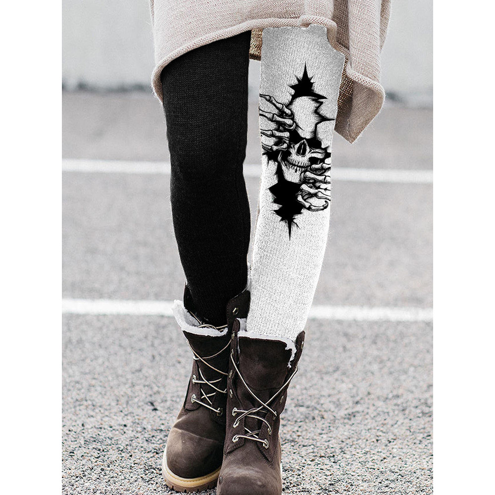 Halloween Skeleton Climbing Out Contrast Leggings