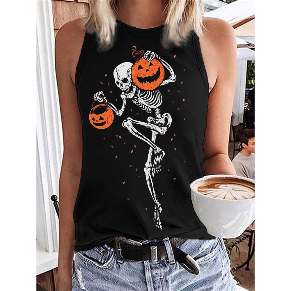 Halloween Skeleton With Pumpkin Lanterns Tank Top