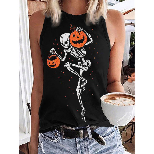 Halloween Skeleton With Pumpkin Lanterns Tank Top