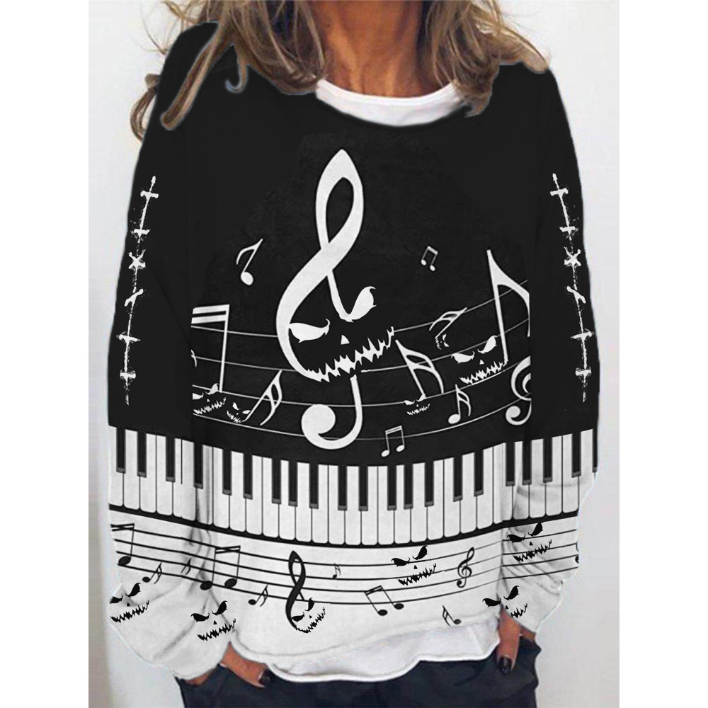 Halloween Skull Face Music Piano Key Art Print Sweatshirt