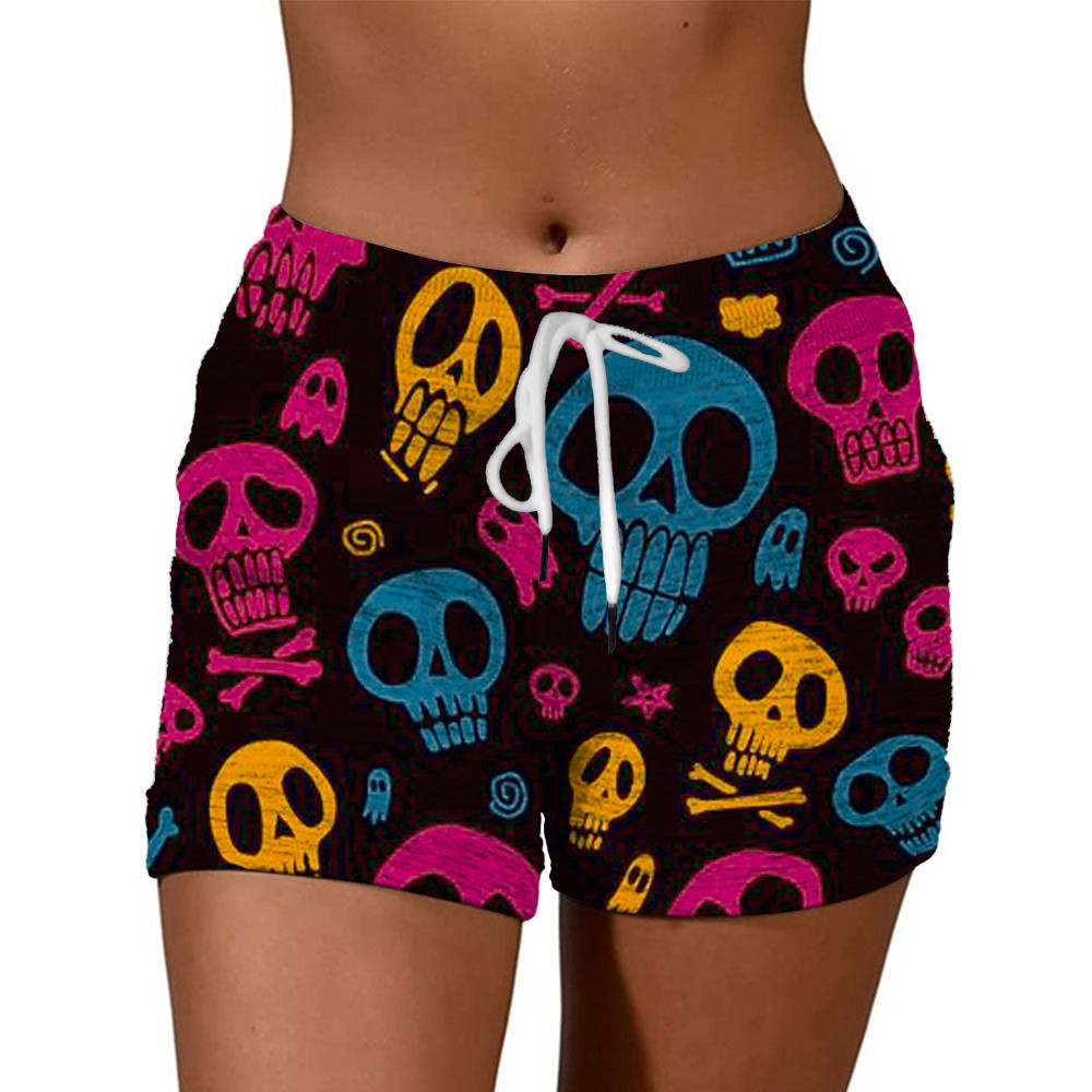 Halloween Skull Graphic Comfy Drawstring Shorts