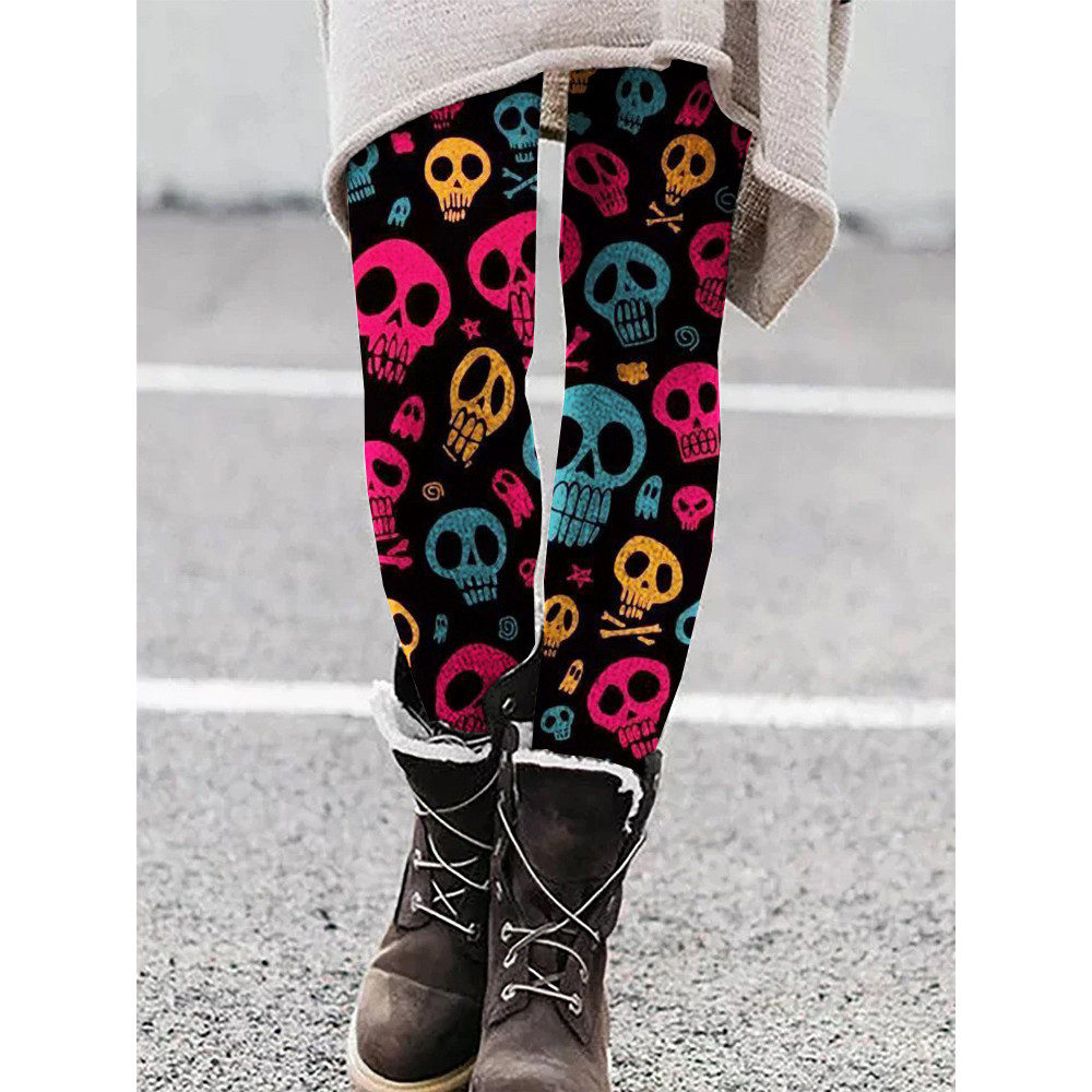 Halloween Skull Graphic Stretchable Comfy Leggings