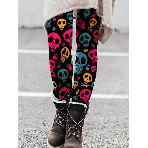 Halloween Skull Graphic Stretchable Comfy Leggings