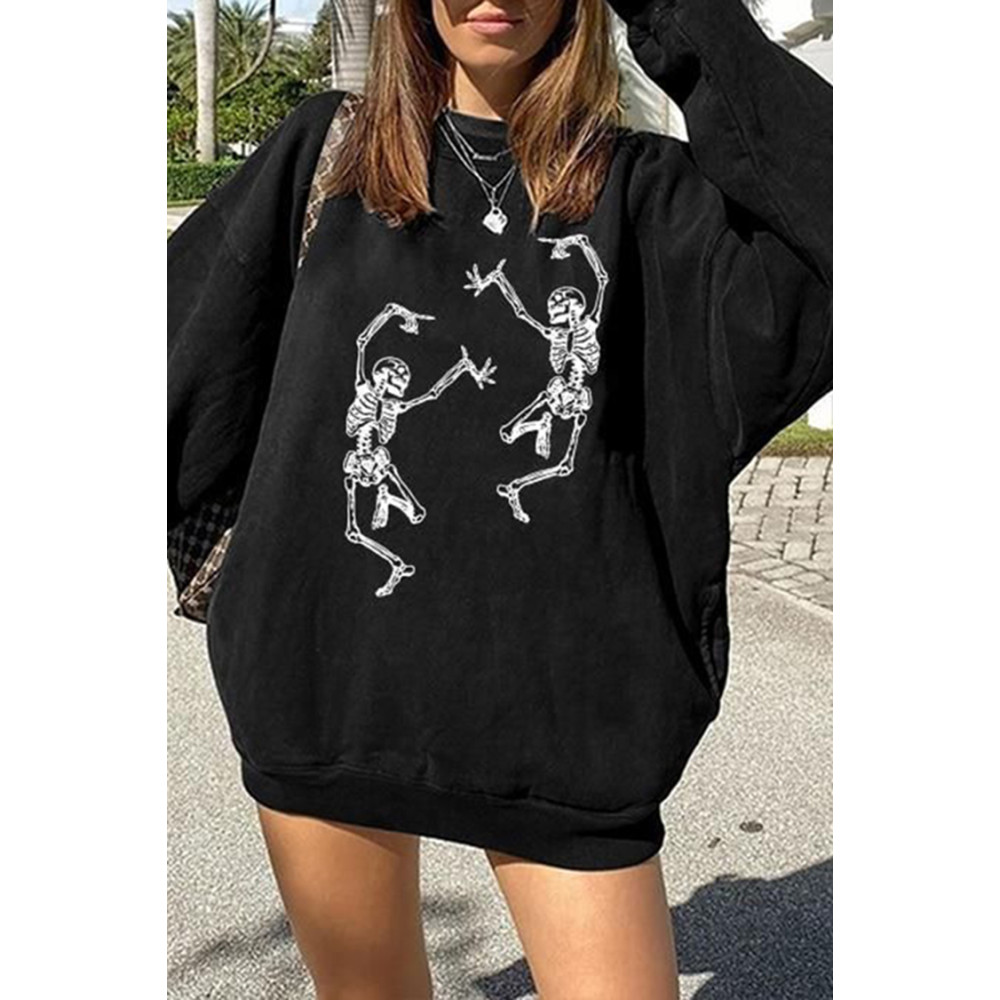 Halloween Skull Print Casual Long Sleeve Sweatshirt