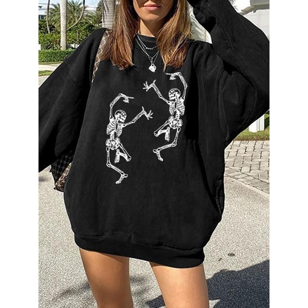 Halloween Skull Print Casual Long Sleeve Sweatshirt