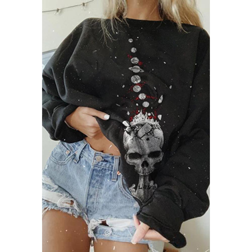 Halloween Skull Print Casual Sweatshirt