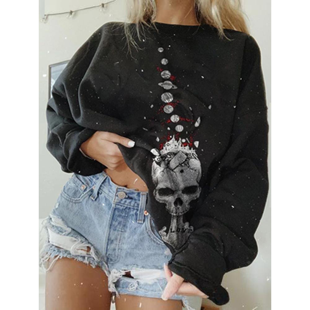 Halloween Skull Print Casual Sweatshirt