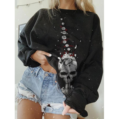 Halloween Skull Print Casual Sweatshirt