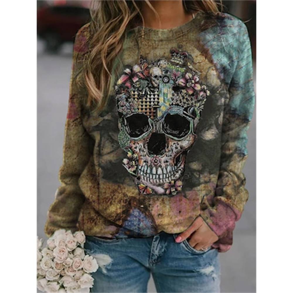 Halloween Skull Print Crew Neck Sweatshirt