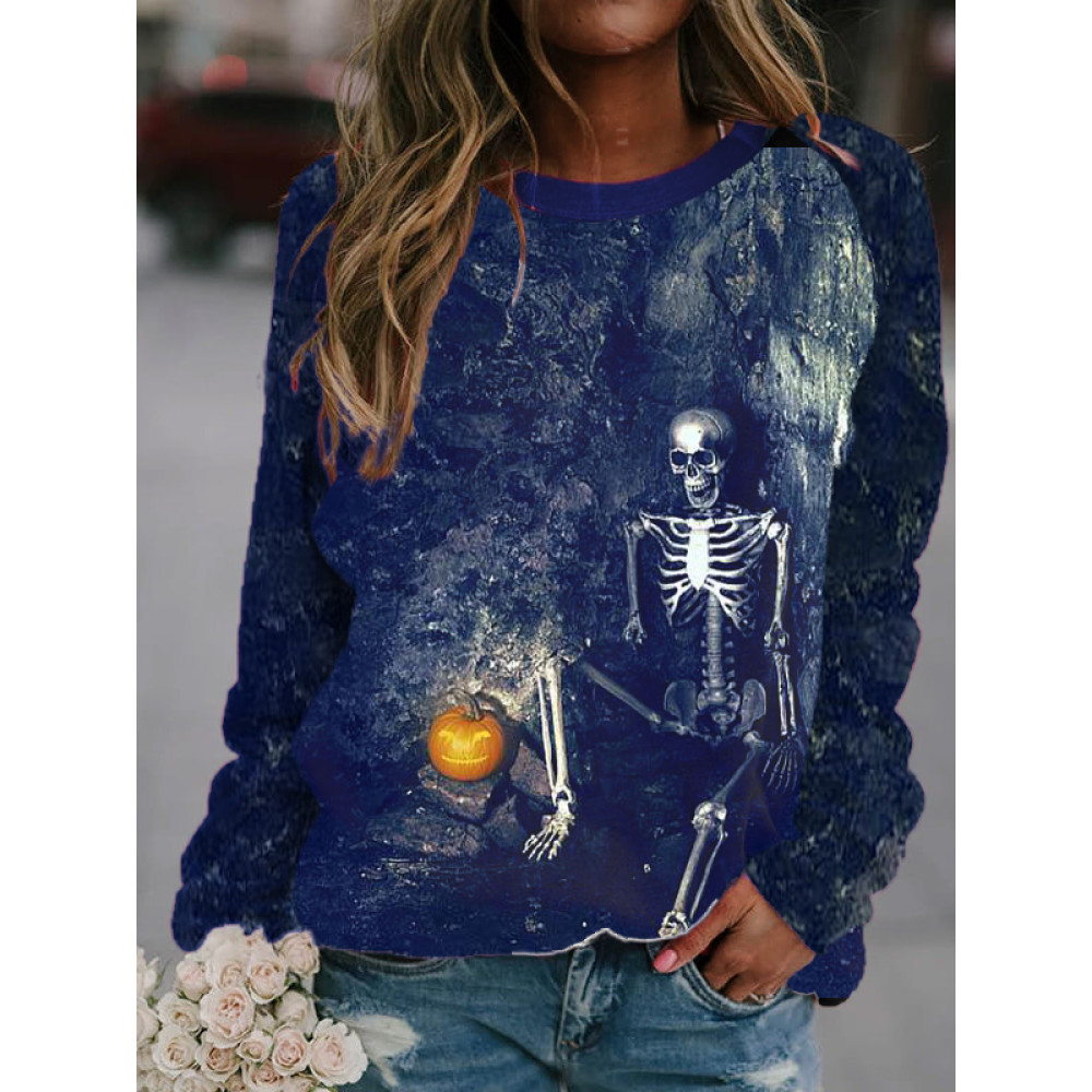 Halloween Skull Print Sweatshirt