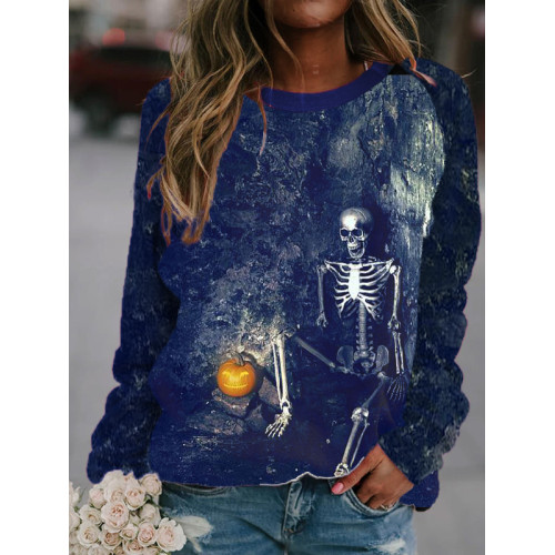 Halloween Skull Print Sweatshirt