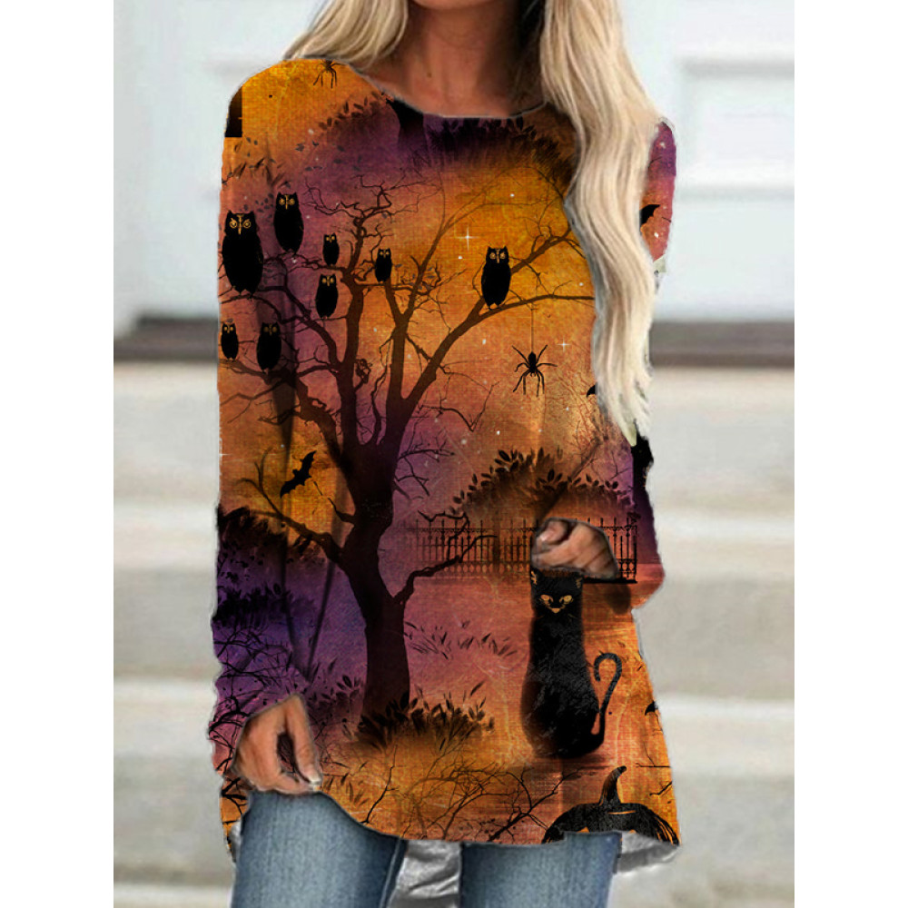 Halloween Spooky Black Cat A Line T Shirt
