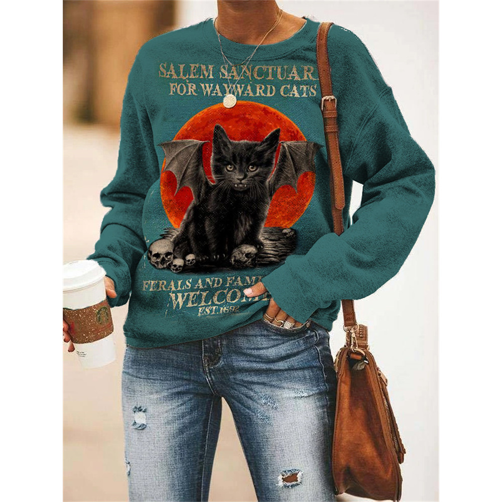 Halloween Spooky Black Cat Graphic Sweatshirt