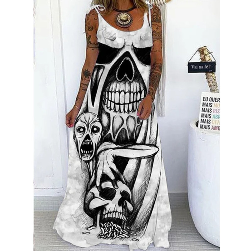 Halloween Themed Printed Loose Oversized Lace Up Dress
