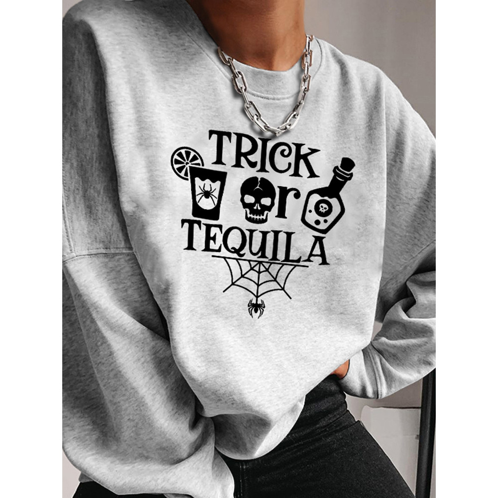 Halloween Trick Skull Print Sweatshirt