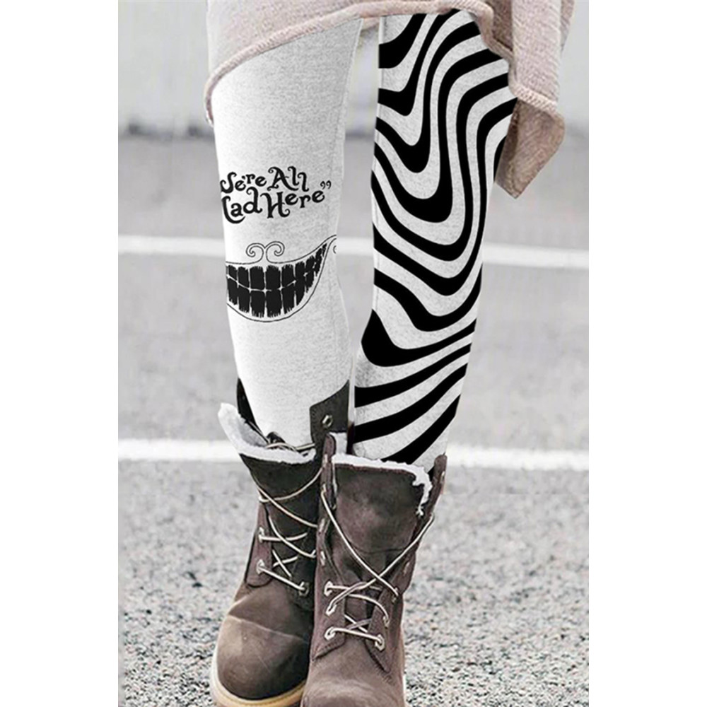 Halloween We All Mad Here Print Leggings