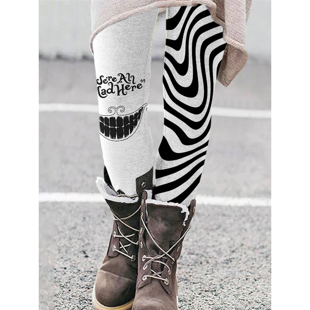 Halloween We All Mad Here Print Leggings