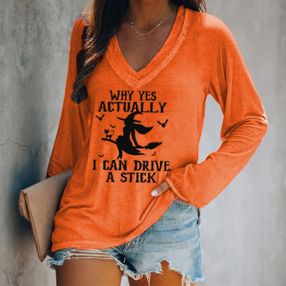 Halloween Why Yes Actually I Can Drive A Stick Casual V-Neck Long Sleeve T-Shirt